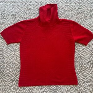 Louis Feraud Red Short-Sleeve Turtleneck Sweater